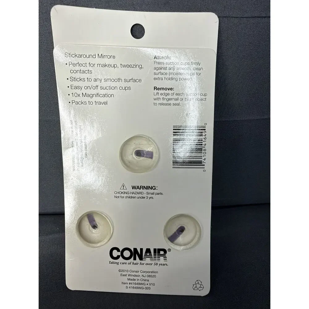 Conair Suction Cup Mirror, 10x Magnification NIP 2010